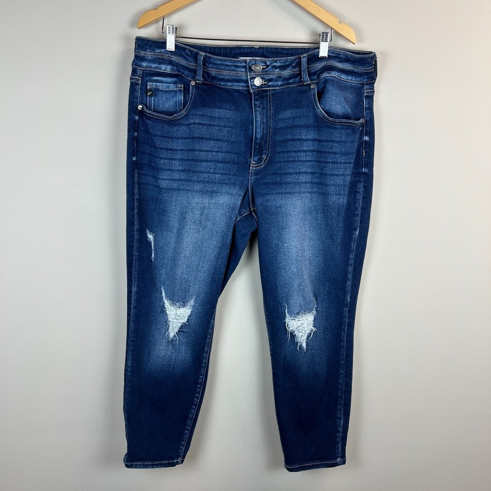 Kancan Crop Jeans Women 20 Blue Stretch Denim Distressed Ripped Medium Wash Plus